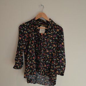 Anthropologie Brand Size 2 Black Flowery Blouse